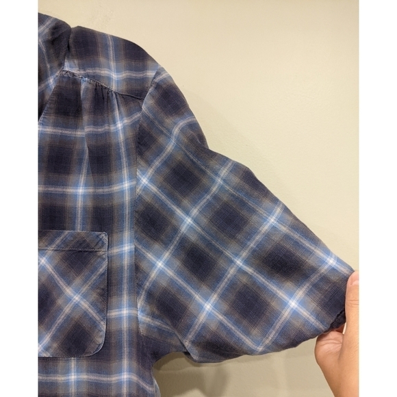 Vince Roll Tab Sleeve Plaid Cotton Cowl Neck Pocket Tunic Top XS - Picture 5 of 8